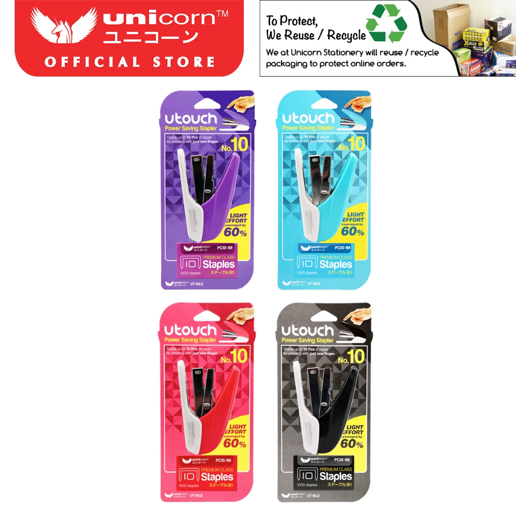 ชุดเย็บกระดาษ Unicorn No.10 Utouch 2 in 1 คละสี UT-10LE