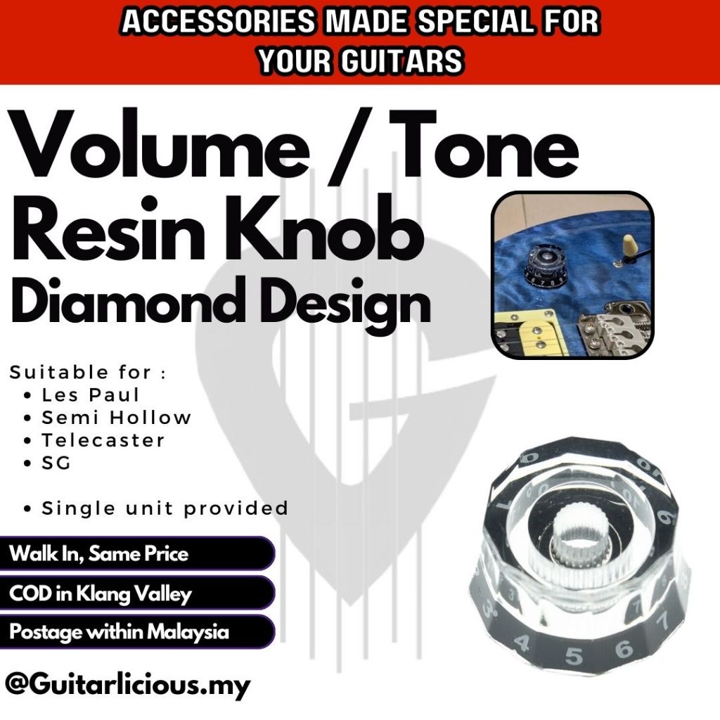 Multi-Color Diamond Resin Volume หรือ Tone Knob สําหรับ Les Paul, Semi Hollow, Telecaster, SG กีตาร์