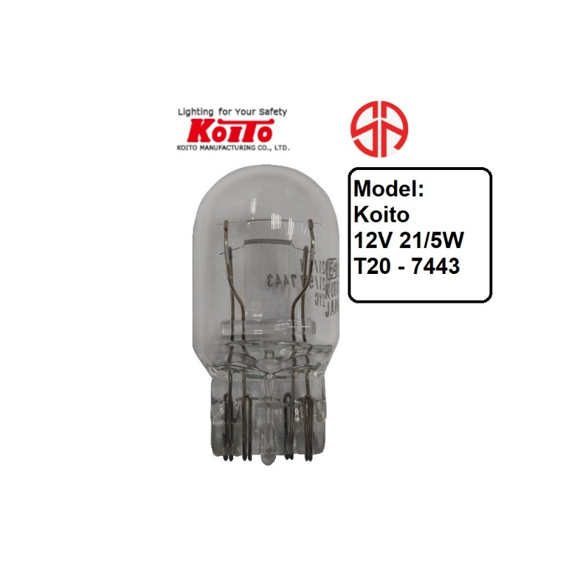 12V 21/5W T20 หลอดไฟ KOITO 1891 W3x16q ไฟท้ายด้านหลังเปิดไฟเบรคหยุด Wedge ฐานไฟท้าย 7443 หลอดไฟ