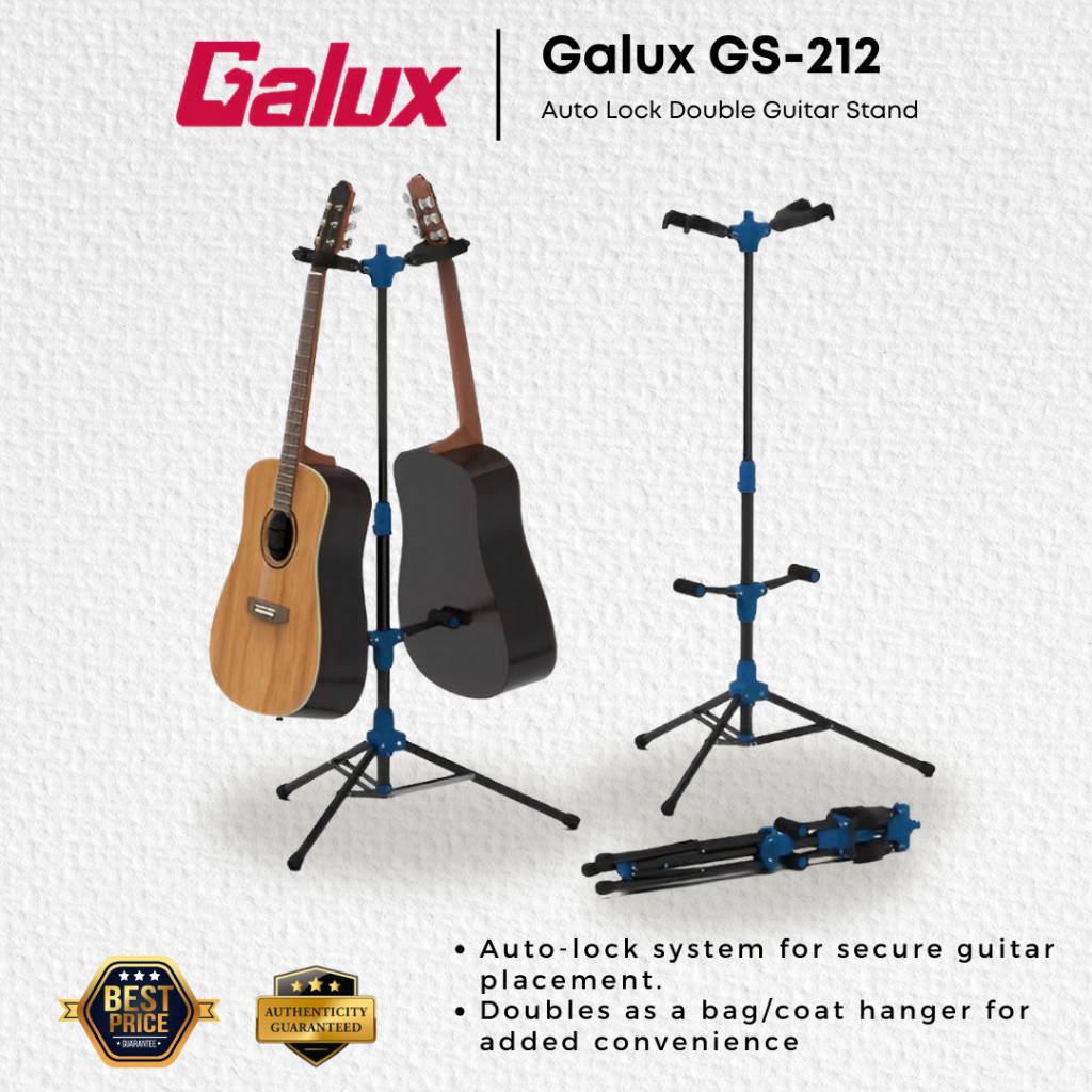 Galux GS-212 Auto Lock ขาตั้งกีตาร์คู่พร้อมกระเป๋า / ไม้แขวนเสื้อ (GS-212)