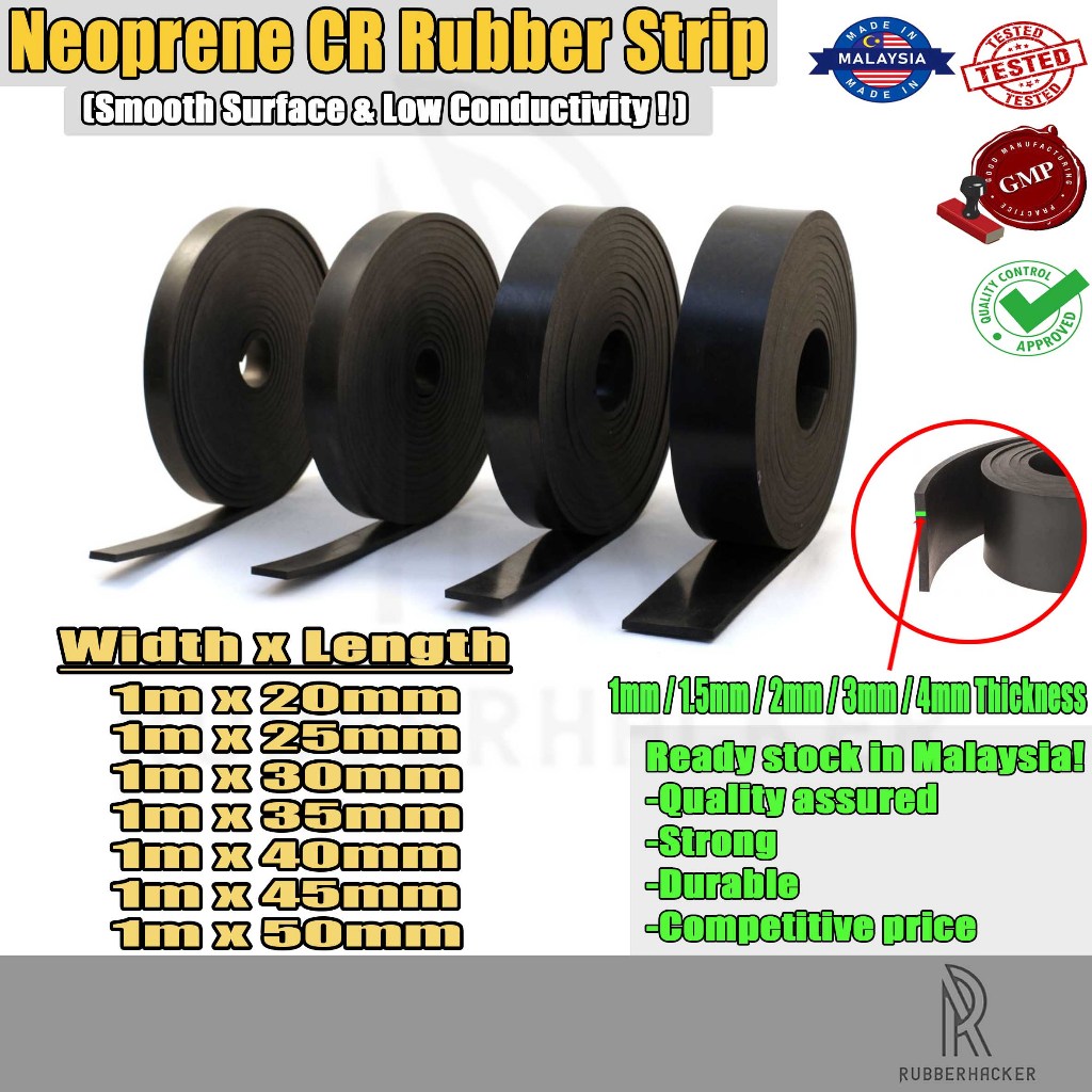 แถบยาง Neoprene CR หนา 1-4 มม. กว้าง 1 ม. ยาว 10-50 มม. ขนาดต่างๆ 1 ชิ้น