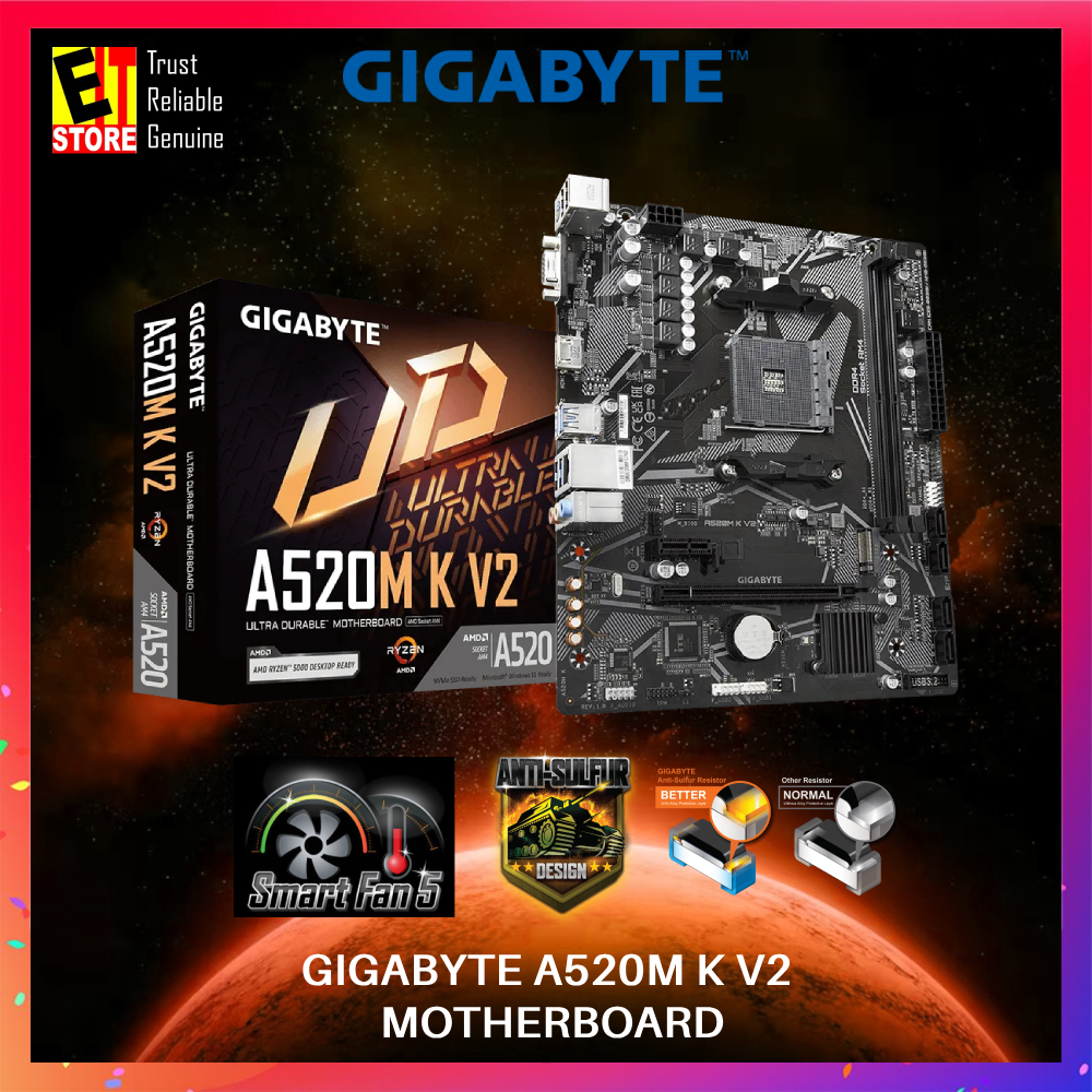 GIGABYTE A520M K V2 (ev. 1.0) เมนบอร์ด AMD A520 Ultra ทนทานพร้อม LAN GbE -3YRS WRTY