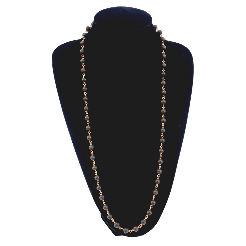 สร้อยคอไม้ Karungali / Ebony สีดํา (54 เม็ด) - พร้อมคอปเปอร์ / ข้อเงิน - Non Tarnish / Hypoallergeni