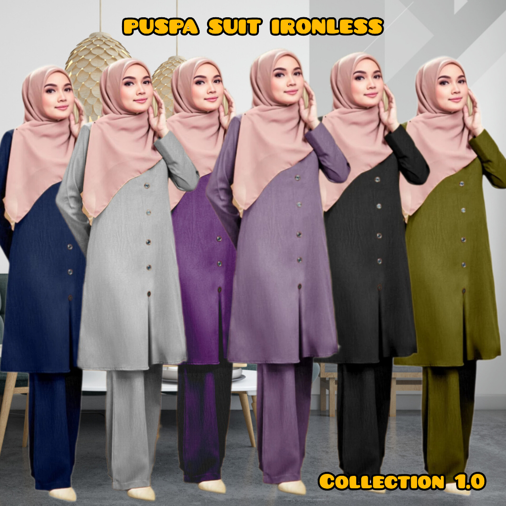 ชุด PUSPA MUSLIMAH - IRONLESS, BLOUSE BERPOCKET & PALAZZO SET, UMRAH & TRAVEL FRIENDLY, BF & WUDHUK 