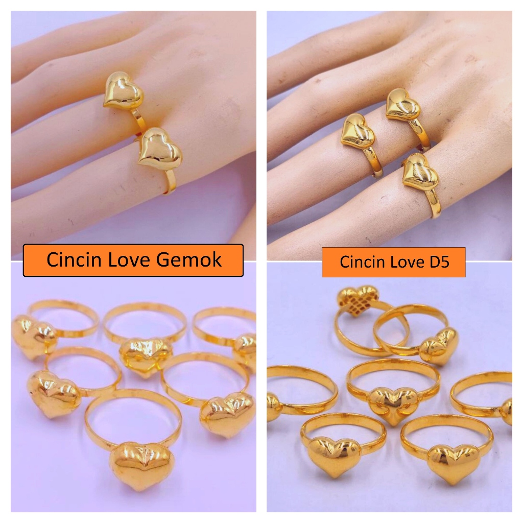 Love Ring D5 And LOVE GEMOK Gold 916 Gold 916 Gold Ring Solid Ring Bajet Ring Gold 916 Bajet Gold 916