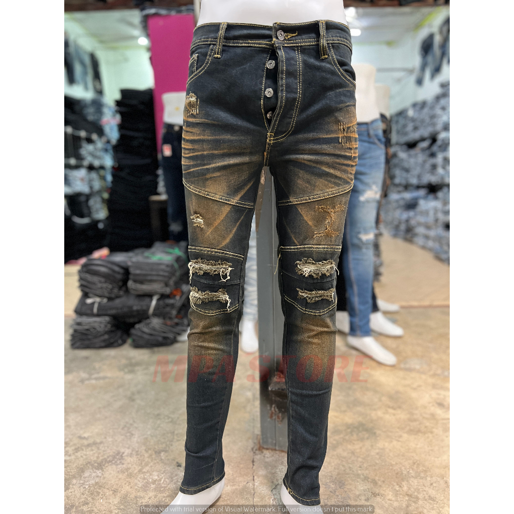 BB CARGO BLACK SKINNY JEANS / RUBBER FABRIC JEANS / STRETCH JEANS