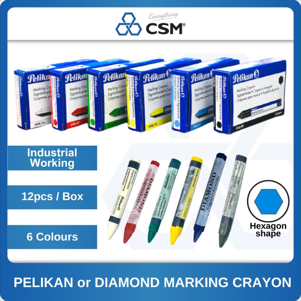 Pelikan DIAMOND Marking Crayons OGB ดินสอขี้ผึ้ง กระดาษแข็ง ดินสอสี ดินสอสี ปากกามาร์กเกอร์ Crayon Penanda Tanda (12 ชิ้น / กล่อง)
