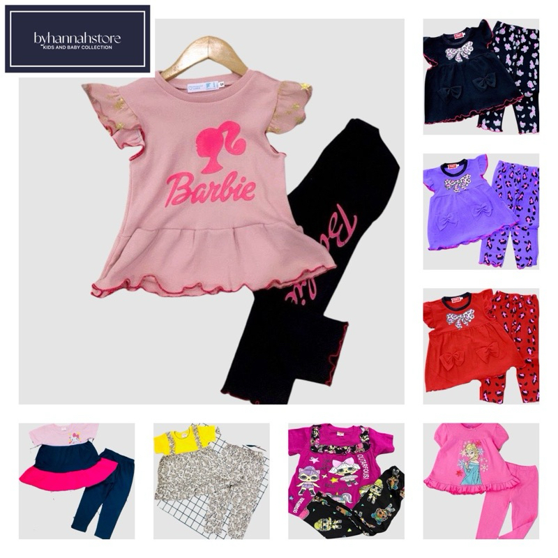 [1-6y] Ruffle RIBBON LEAPORD DOLL PYJAMA SHORT SLEEVE LONG PANTS SET GIRL KIDS SET JALAN