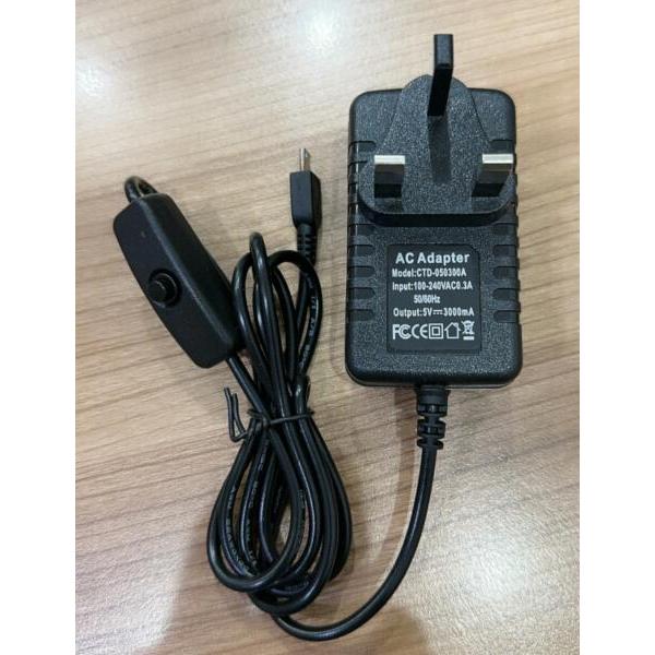5V3A Micro USB Power Adaptor พร้อมสวิตช์เปิด/ปิดสําหรับ Raspberry Pi 3 B/B+ แหล่งจ่ายไฟ
