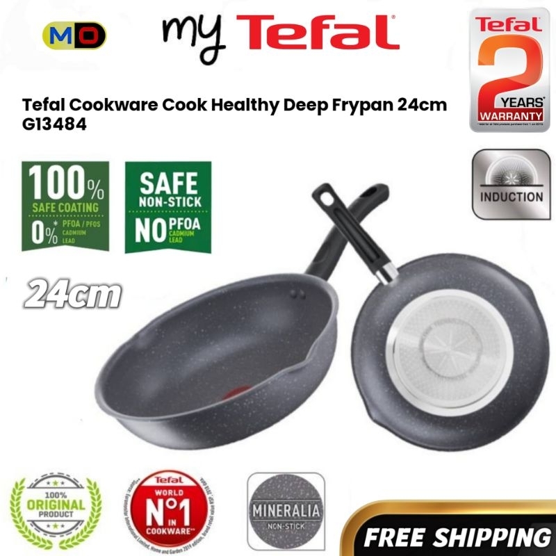 [ใหม่] Tefal Cook Healthy Induction กระทะทอดลึก 24 ซม.G13484 กระทะเตาแม่เหล็กไฟฟ้าหม้อ Kuali Periuk 