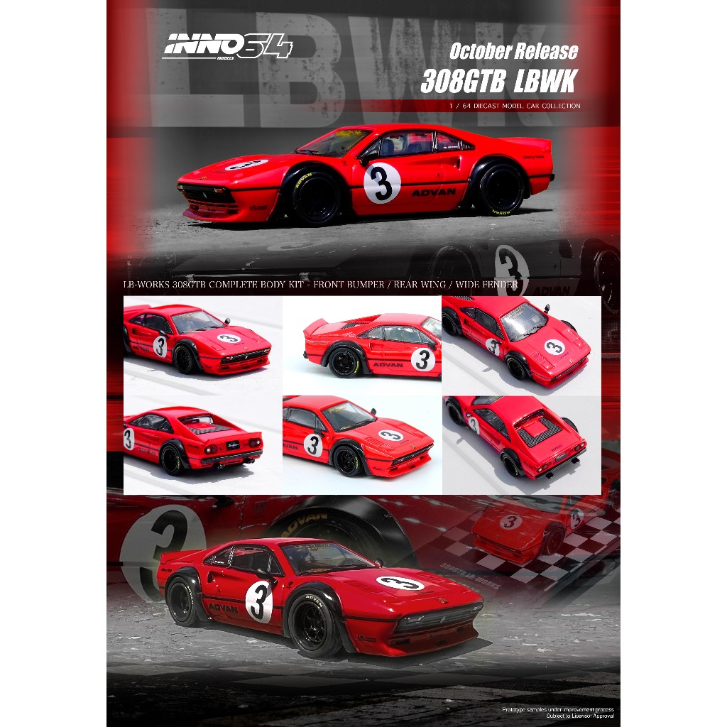 INNO MODELS INNO64 1/64 LBWK LIBERTY WALK 308 GTB สีแดง