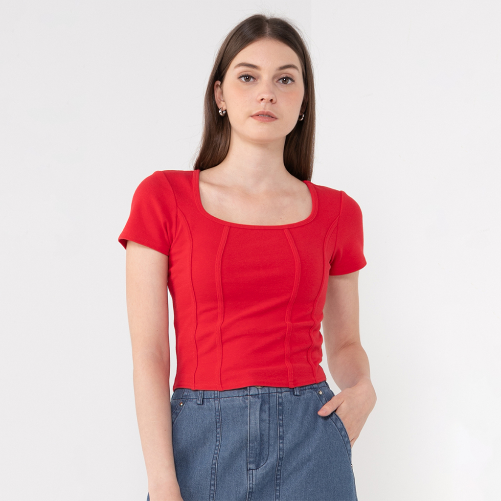 Voir JEANS เสื้อคอเหลี่ยมทรงสลิมฟิต VJ004894-A012312