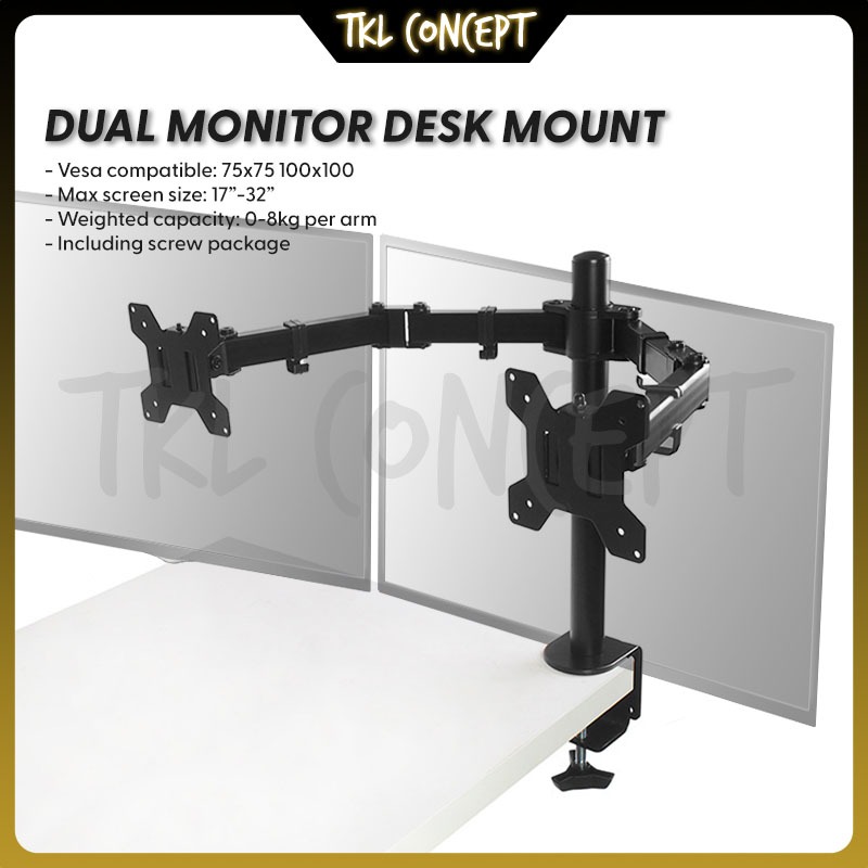 TKLDual Monitor Arm Desktop Mount Bracket 17-32 นิ้ว 2KG-15KG ปรับได้ Full Dynamic Swivel Monitor Ar