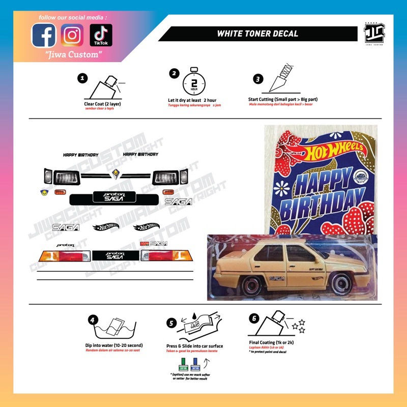 Decal Saga Happy Birthday / Hotwheels STICKER Detail Proton Saga Inno R34 Mini R35 s15 LBWK Mattel S