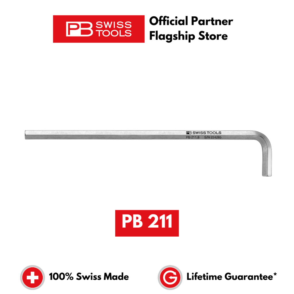 กุญแจอัลเลนหกเหลี่ยมยาว PB Swiss Tools L-wrenches ไม่มีลูกลื่น PB 211