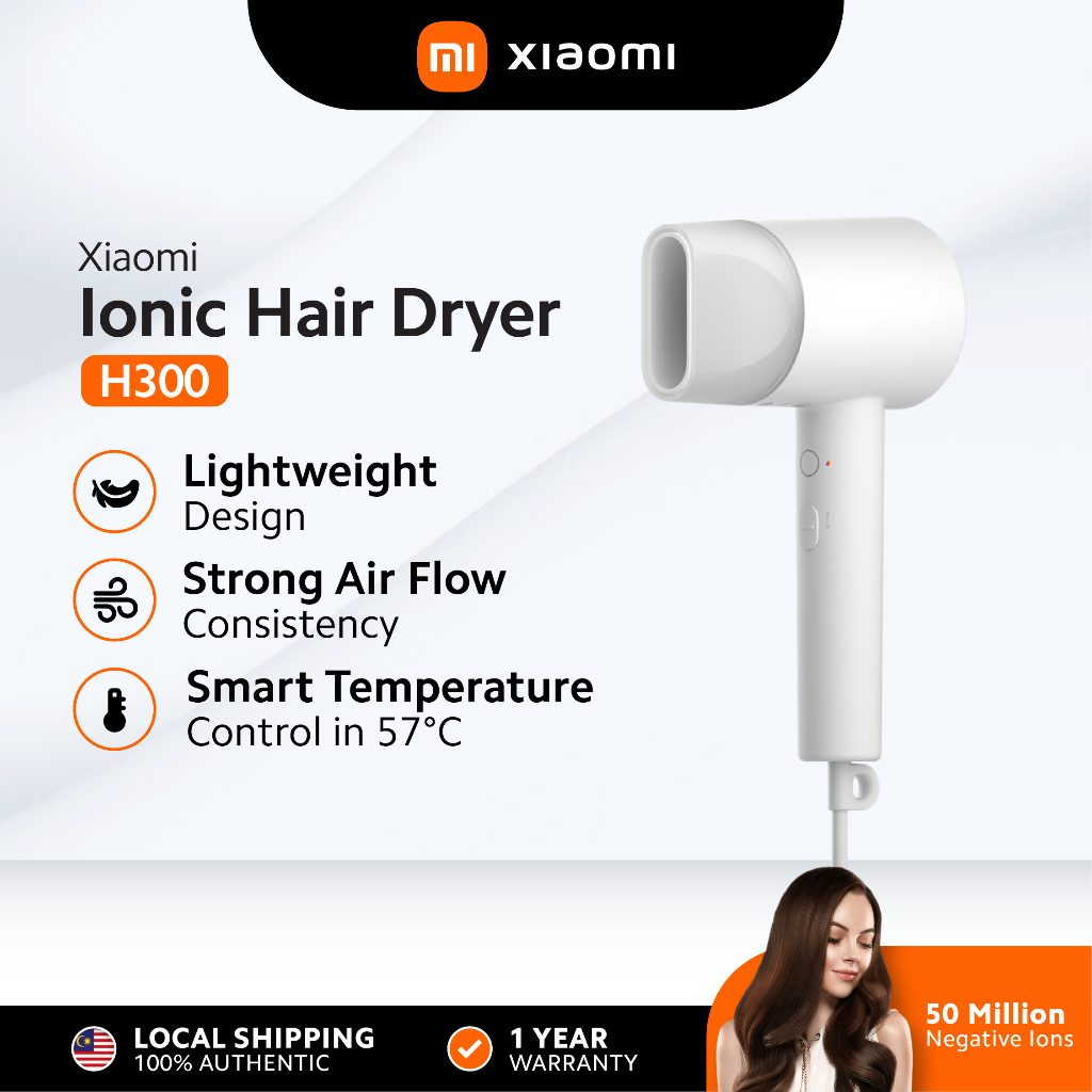 Xiaomi H300 เครื่องเป่าผมไอออนิก H300 เทคโนโลยีไอออนลบ แห้งเร็วและมีประสิทธิภาพ (1600W)