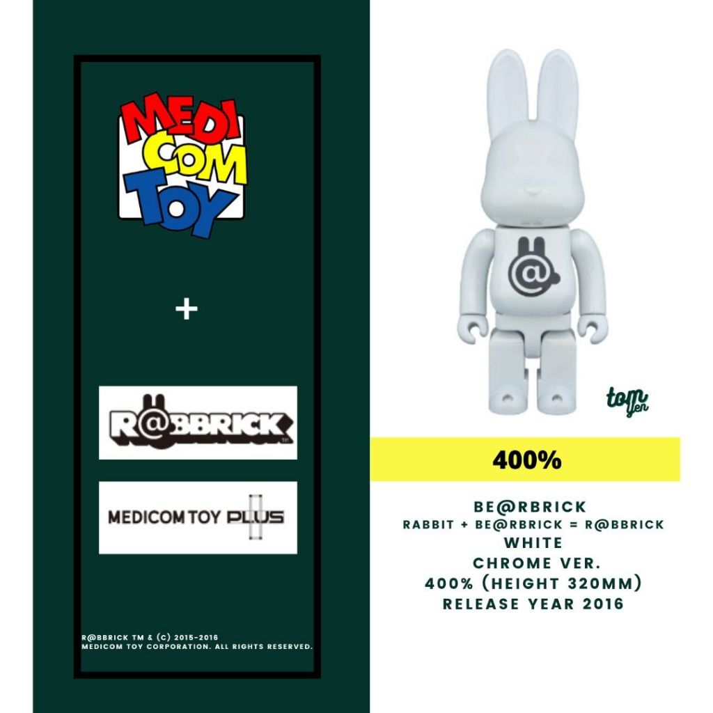 BE@RBRICK RABBIT + BE@RBRICK = R@BRICK White Chrome Ver. 400%