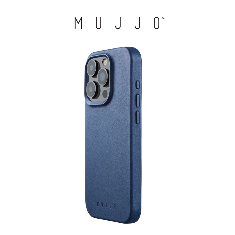 Mujjo Full Leather Phone Case Cover Casing iPhone 15 / 15 Plus / 15 Pro / 15 Pro Max - Monaco Blue