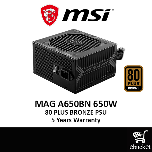 ใหม่MSI MAG A650BN 650 วัตต์ 80 Plus แหล่งจ่ายไฟแบบโมดูลาร์สีบรอนซ์