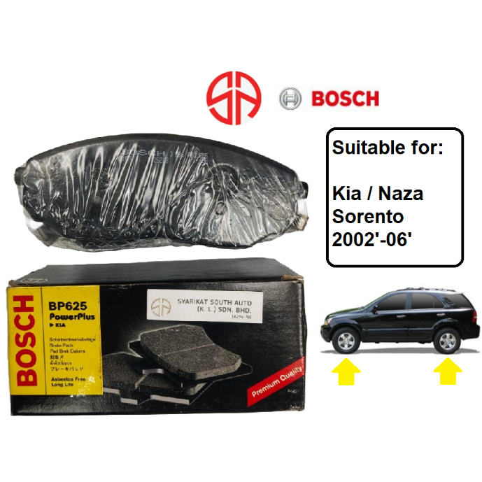 Kia Sorento ผ้าเบรคด้านหน้าด้านหลัง Bosch Naza BL JC 2.5 3.3 V6 BP625 BP626 581013ED02 581013EE00 58
