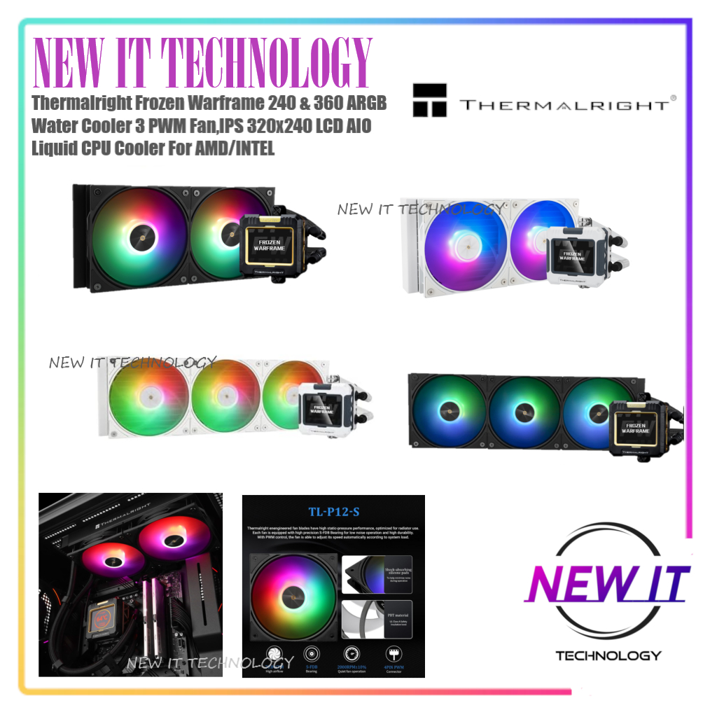 Thermalright Frozen Warframe 240 & 360 ARGB Water Cooler 3 PWM Fan,IPS 320x240 LCD AIO Liquid CPU Co
