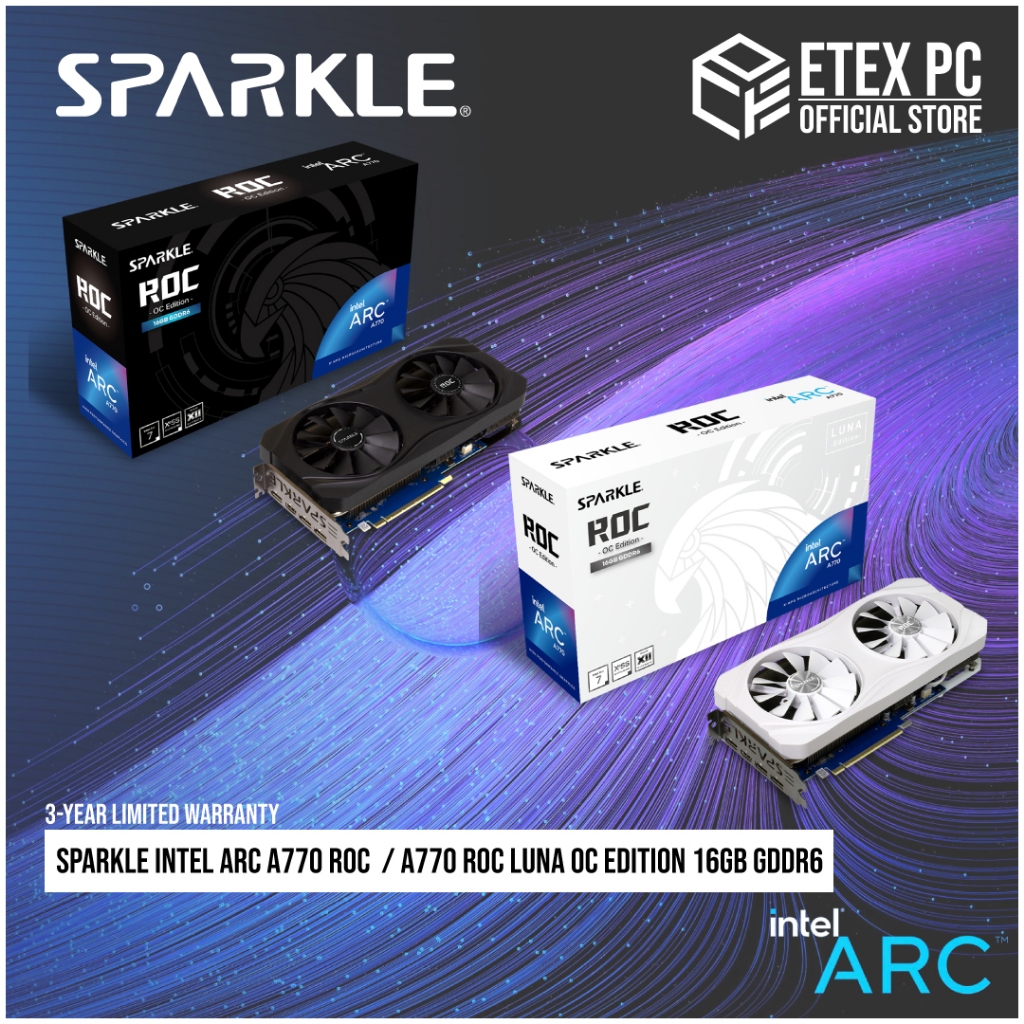 Sparkle Intel Arc A770 ROC / A770 ROC LUNA OC Edition 16GB GDDR6 - สีดํา / ขาว 1A1-S00413300G / 1A1-