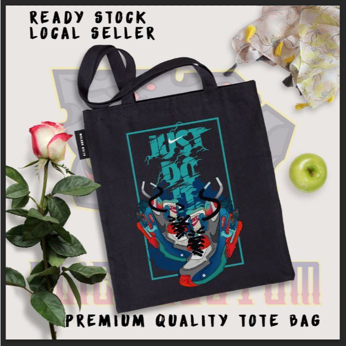 Seize Yours Today: Canvas Black Premium Tote Bags faturing Stylish Shoe Design - Amp up Your Student