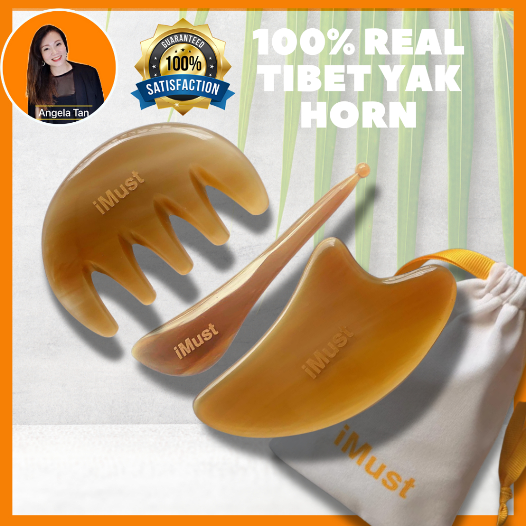 ฉันต้อง Gua Sha 100% Tanduk Kerbau Urut Guasha Ox Horn Comb Face & Body Scraping & Bojin Tool 天然牛角面部