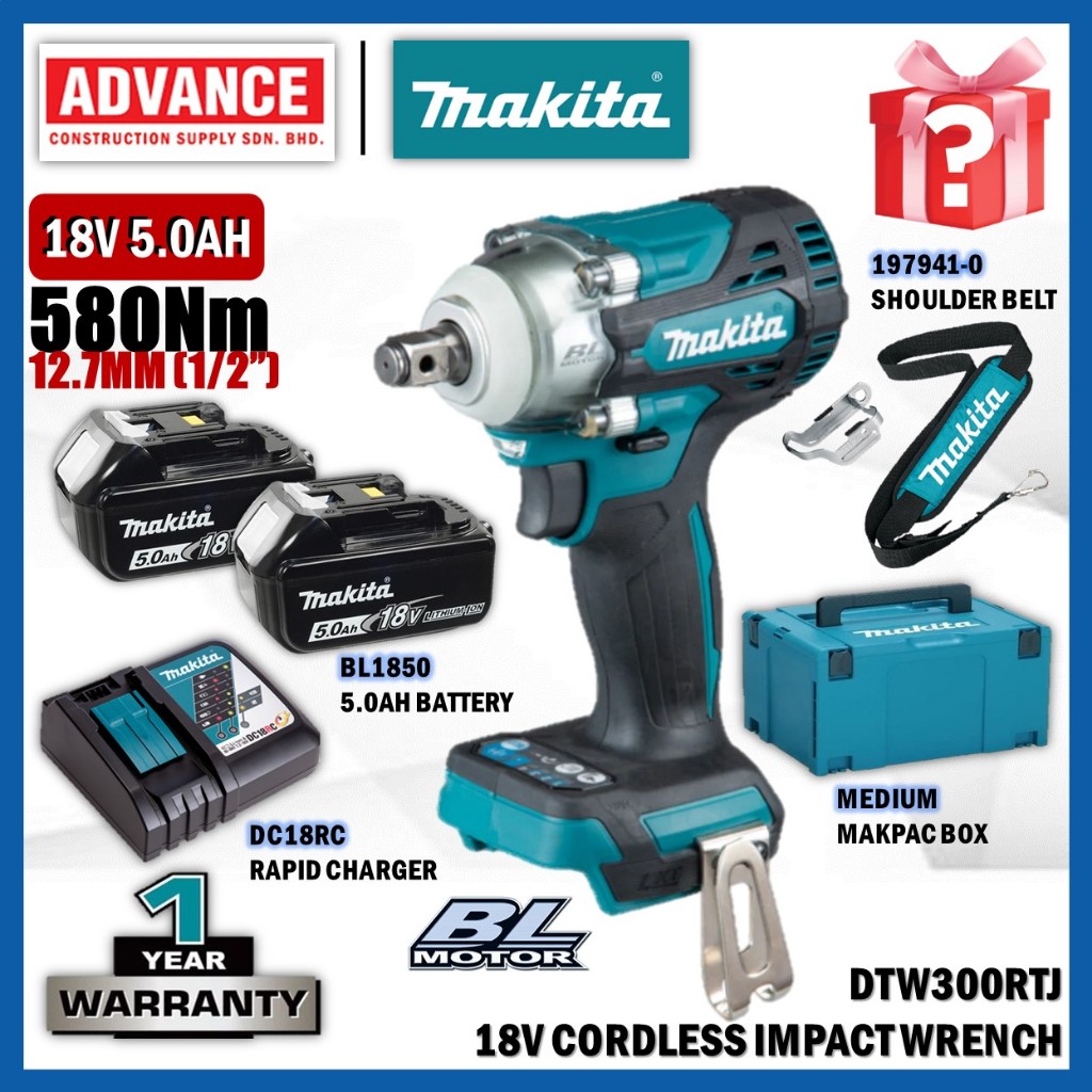 MAKITA DTW300Z / DTW300RTJ 18V ประแจผลกระทบไร้สาย 12.7MM (1/2")