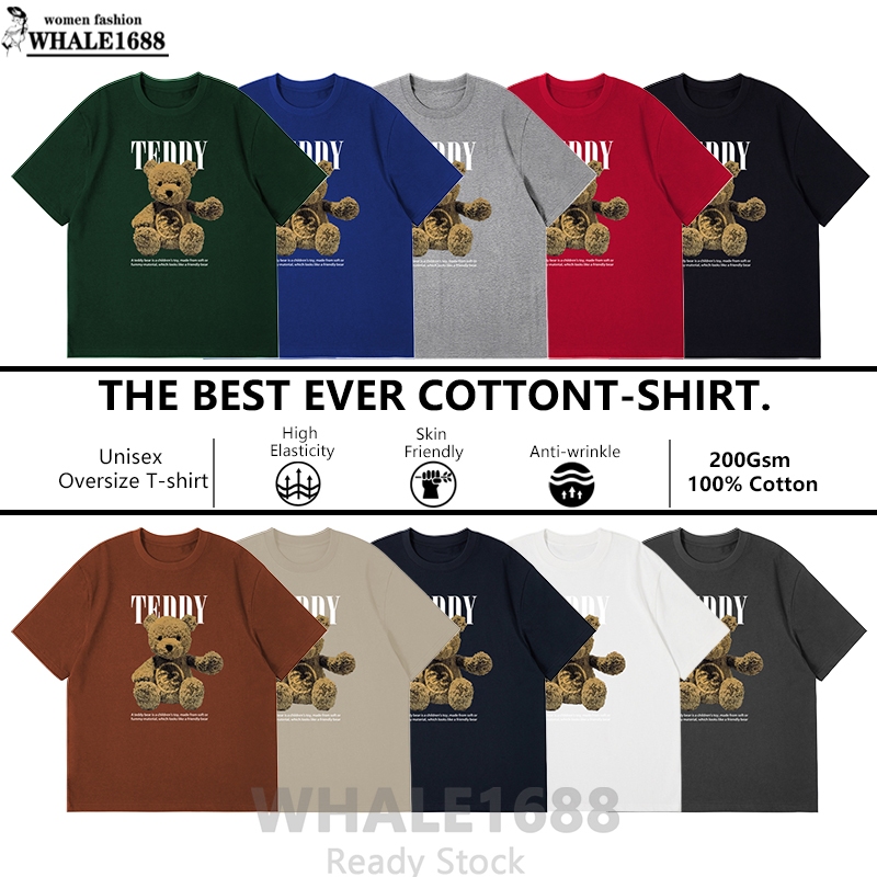 WHALE1688 200GSM ผ้าฝ้ายผู้ชาย TShirt หลวมรอบคอขนาดใหญ่ Unisex พิมพ์แขนสั้น TShirt ผู้ชาย Baju T เสื