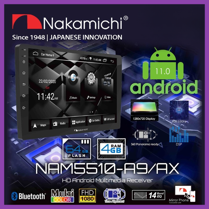 NAKAMICHI Nakamiichi NAM5510 Android 11 เวอร์ชัน - เครื่องเล่น Android HD DSP Bluetooth EQ | NAM 551