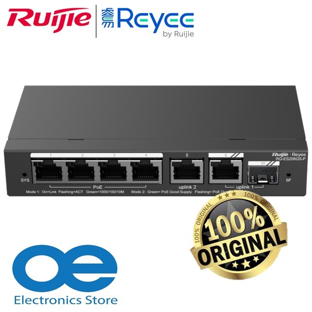 RUIJIE REYEE RG-ES206GS-P 4 x พอร์ต Gigabit PoE/POE+, 1 x Gigabit RJ45/1 Combo SFP Uplink Smart Clou