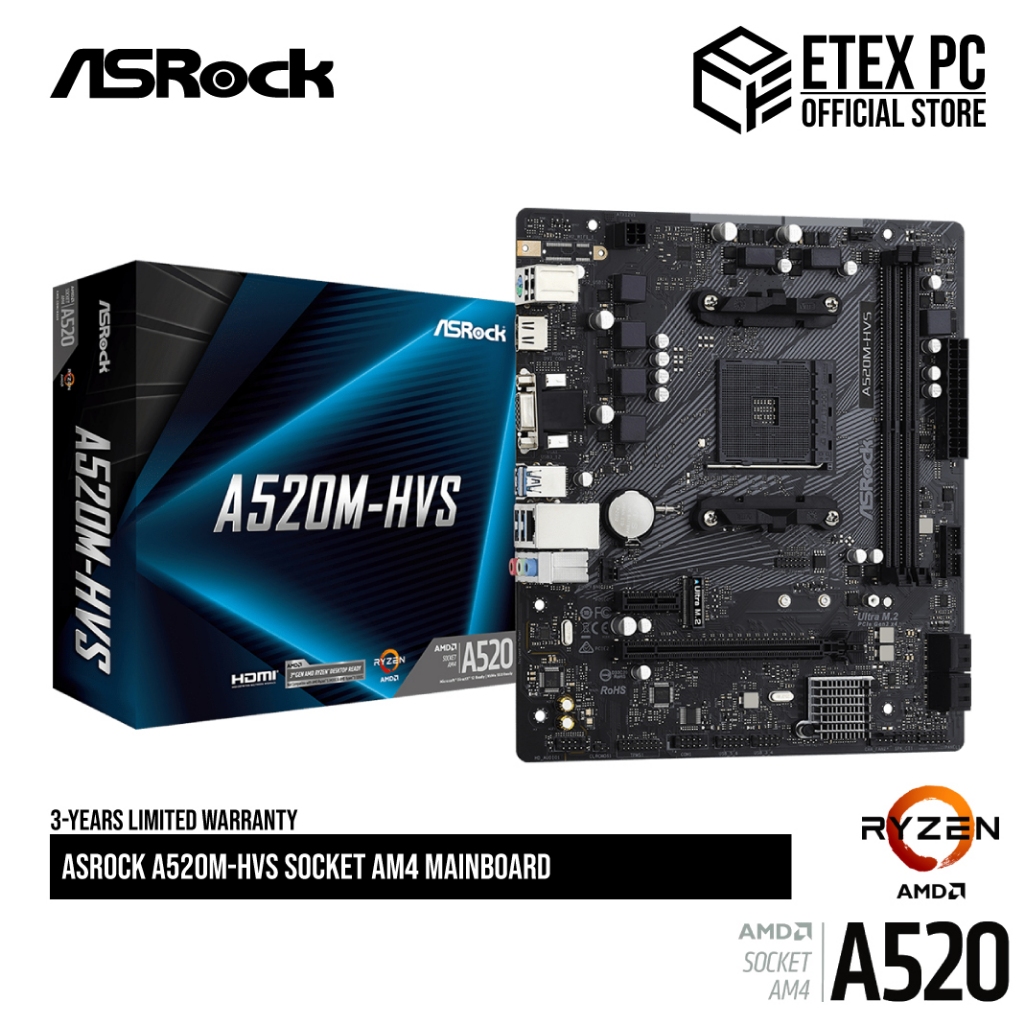 ASRock A520M-HVS ซ็อกเก็ต AM4 เมนบอร์ด 90-MXBE60-A0UYAZ