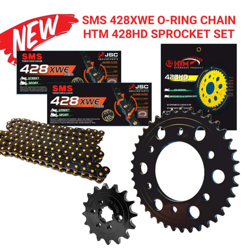 RS150 RXS 428HD-132L HTM SMS 428XWE CHAIN 428 SPROCKET ชุดโซ่ทอง & SPROCKET RS RXS150 YTZ6V YTZ5S NG