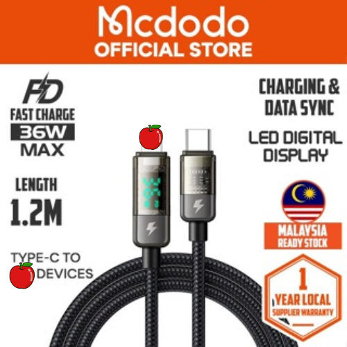 1Yr Warranty MCDODO Digital Pro Auto Power Off L Type C PD Transparent Data Cable 1.2m 1.8m CA 360 3
