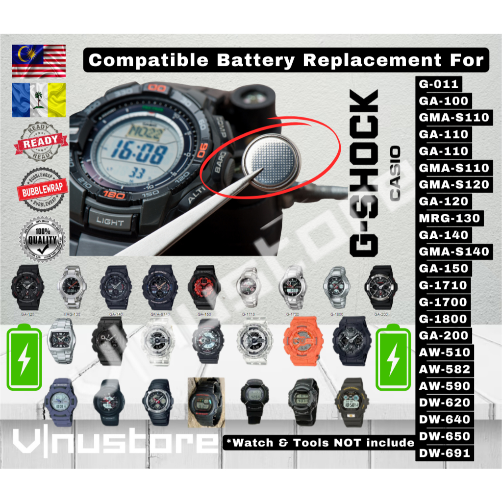 แบตเตอรี่สําหรับ Casio G-Shock G-011 GA-100 GA-200 GA-150 G-1800 GMA S110 GA-110 S120 MRG-130 GA140 