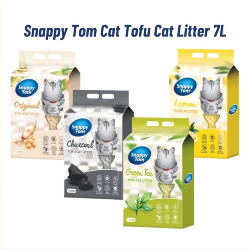 Snappy Tom ทรายแมวเต้าหู้ 7 ลิตร - ทรายแมวเต้าหู้ ทรายแมวมะนาว ชาร์โคล ทรายแมวชาเขียว