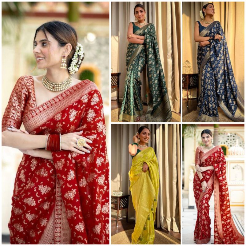 Saree Silk Saree นุ่มพร้อมเสื้อ Contrast / Saree งานแต่งงานสําหรับผู้หญิง / Saree เพื่อนเจ้าสาว