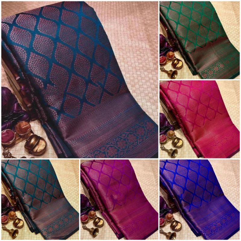 Saree Silk Saree แบบนุ่มพร้อมเสื้อ Contrast / Saree งานแต่งงานสําหรับผู้หญิง / Saree เพื่อนเจ้าสาว