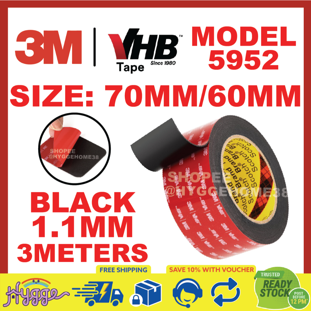 3M 5952 เทปสองด้าน 60 มม.70 มม.Heavy Duty Strong VHB สติกเกอร์อะคริลิคกาวโฟมรถ 3/10/33 เมตรม้วนรถ