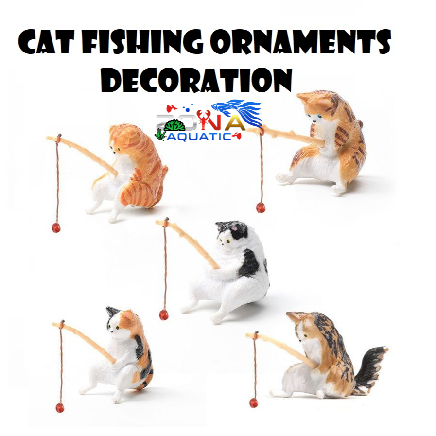 FISHING CAT ORAMENTS DECORATION สําหรับ AQUARIUM DECORATION AQUASCAPE RESIN FIGURINE