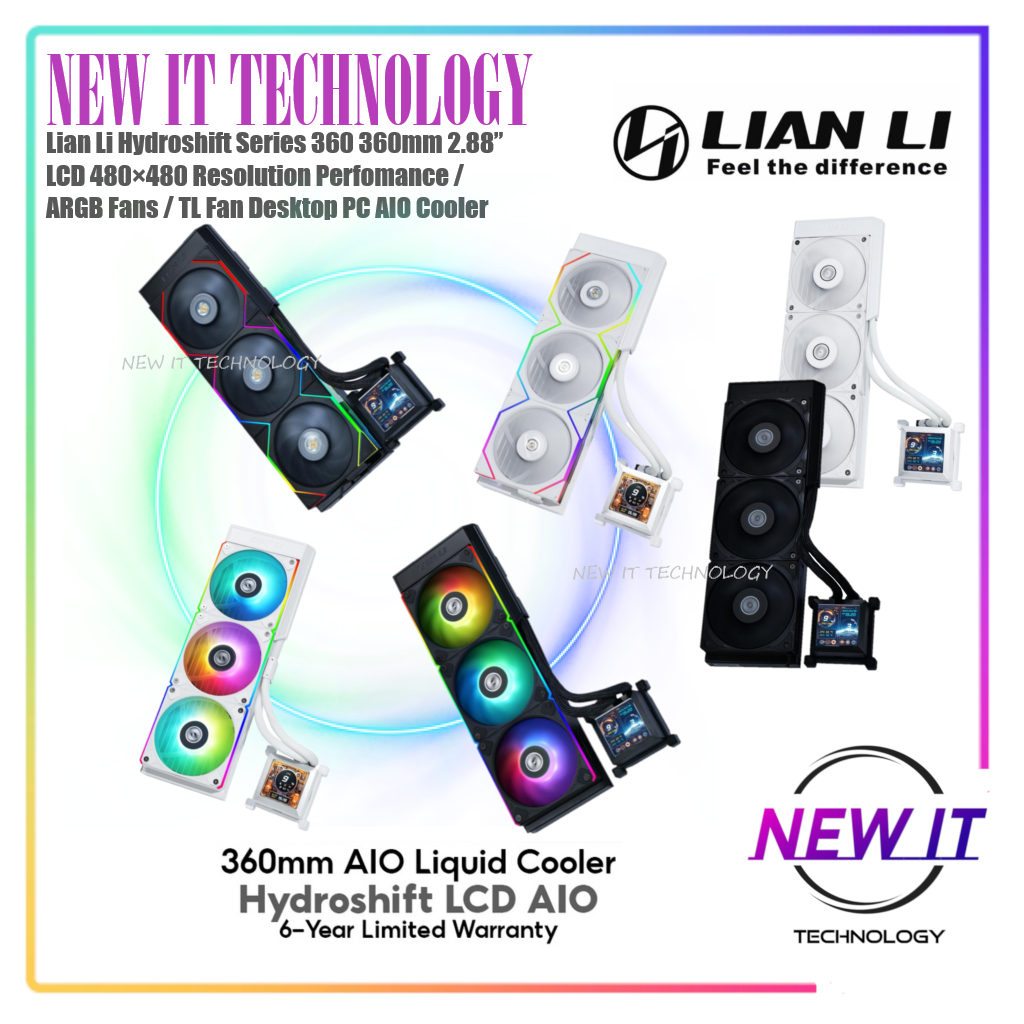 Lian Li Hydroshift&Hydroshift II Series 360 360 มม.2.88 LCD 480480 ความละเอียด Perfomance,พัดลม ARGB,TL PC AIO Cooler