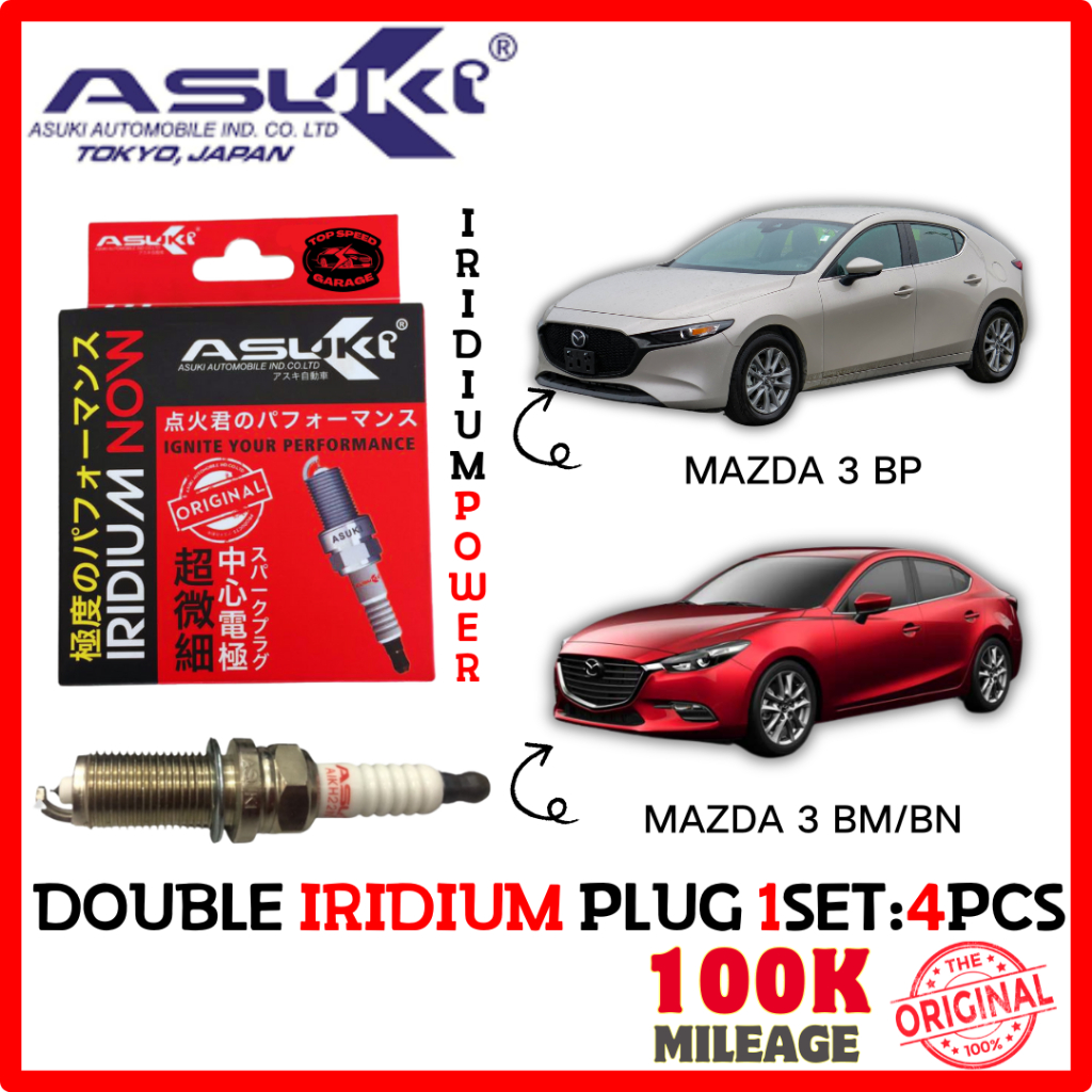 ASUKI Japan หัวเทียนคู่ Iridium Mazda 3 Skyactiv bm bn bp - axeh22ttn