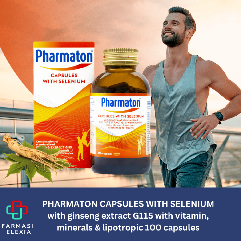 Pharmaton capsules with SELENIUM พร้อมสารสกัดโสม G115 พร้อมวิตามิน แร่ธาตุ & lipotropic 100 แคปซูล