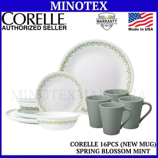 Corelle 16pcs Spring Blossom Mint Dinnerware Set Livingware Dinner Serve Set (Minotex)