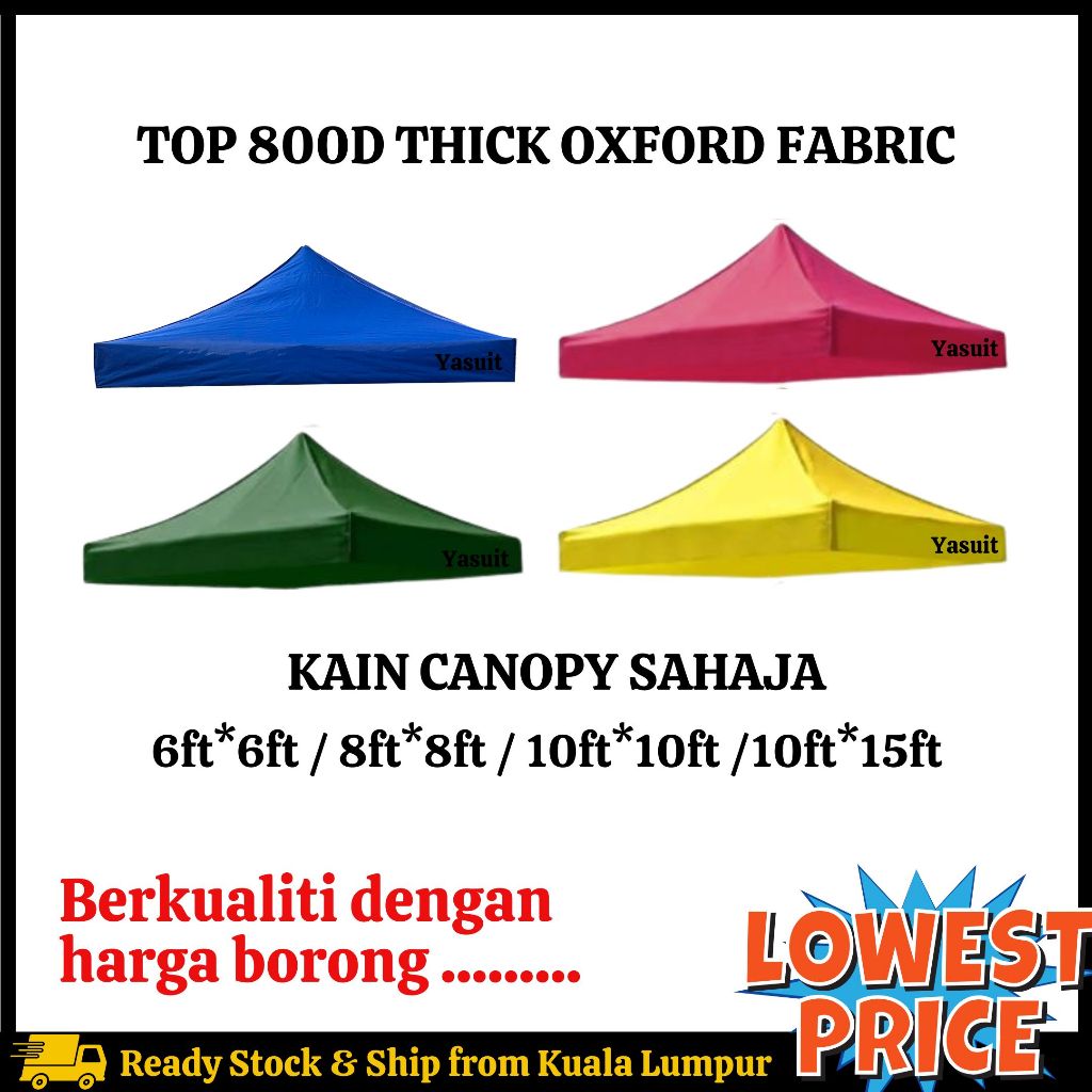 Canopy Top Canvas 800D Oxford Fain Sahaja คุณภาพดี 6x6 / 8x8 / 10x10 / 10x15ft เต็นท์ Kanopi Khemah 