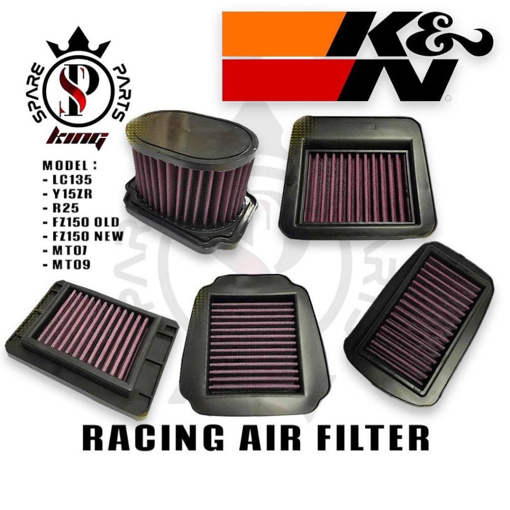 K&N RACING กรองอากาศ PENAPIS UDARA YAMAHA LC135 V1-V8 Y15ZR Y16ZR Y15 Y16 R25 FZ150 OLD FZ ใหม่ 15ZR
