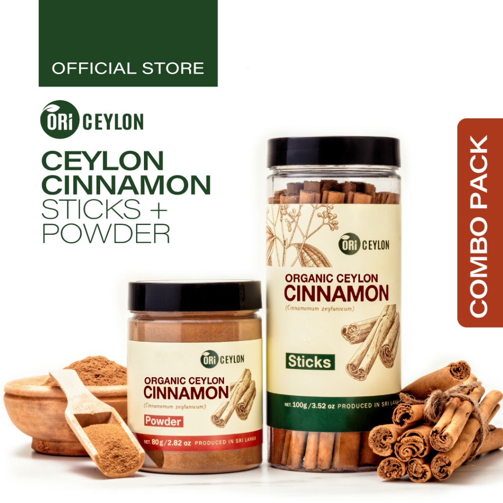 Ceylon Organic Cinnamon Sticks & Powder - Combo Pack (แท่ง 50g + แป้ง 80g)