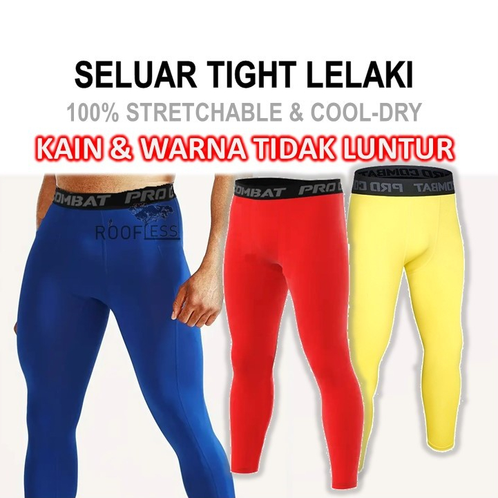 ROOFLESS แน่น Lelaki Bola กางเกงแน่น Man Pro Combat เลกกิ้งรัดรูปผู้ชาย Seluar Sukan Lelaki Seluar Fit Lelaki