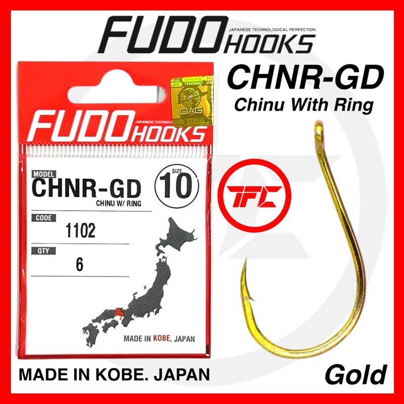 FUDO Hooks Chinu แหวนตะขอตกปลาทองสีแดงนิกเกิล CHNR